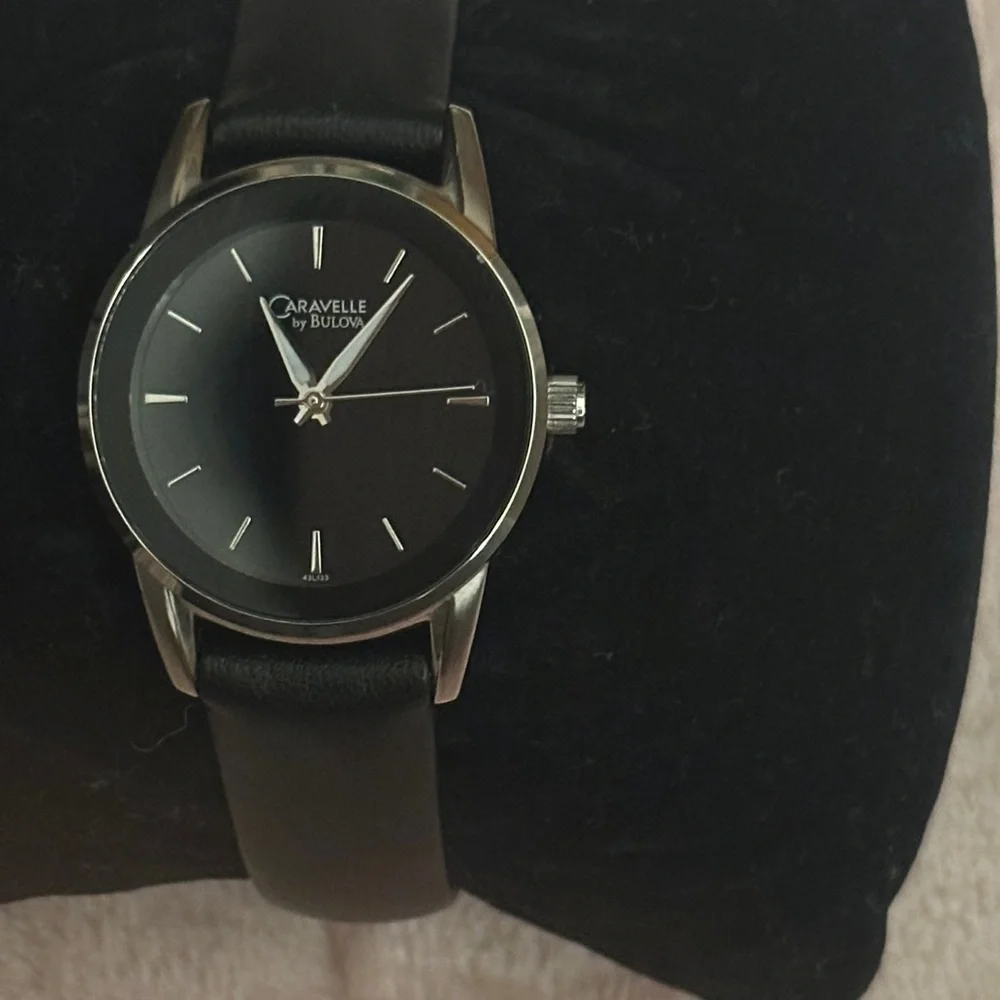 Caravelle Women's Black Leather Watch
